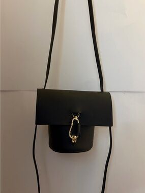 Zac Posen Black Crossbody Bucket Bag with Gold Hardware